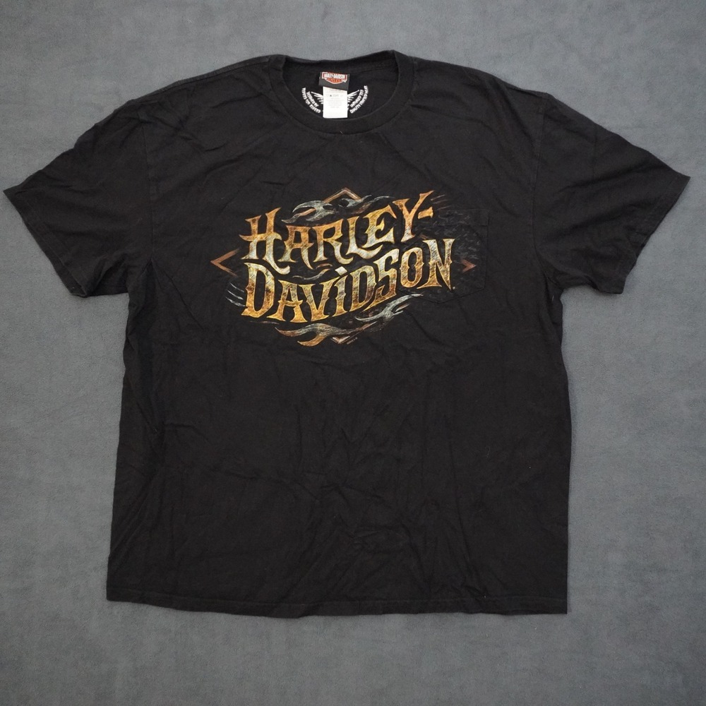 Harley Davidson Mens 2XL Black Pocket T-Shirt Biker Built Graphic Tee 55X8